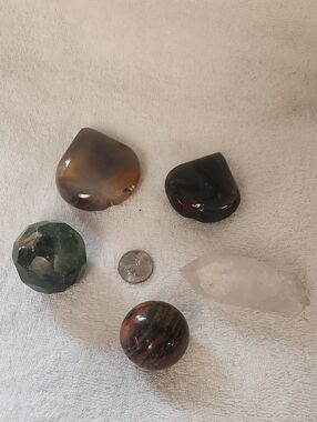 Polished Crystal and Gemstone Decorative Lot #10 - Brown, Green, Black, White